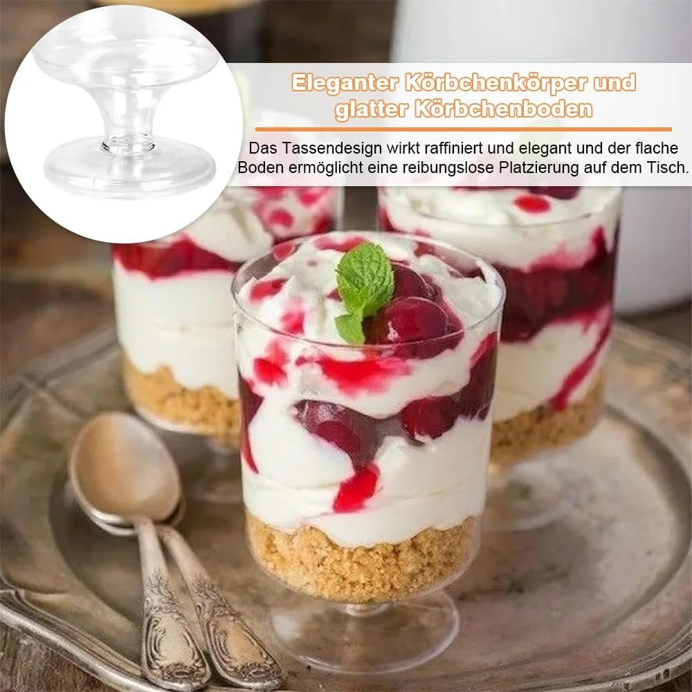 YWKJDDM فنجان دسر پلاستیکی، بسته 50 عددی فنجان دسر مینی، فنجان دسر، فنجان پلاستیکی شفاف 100 میلی لیتری، کاسه دسر قابل استفاده مجدد، فنجان دسر گرد پلاستیکی برای موس پودینگ دسر مهمانی