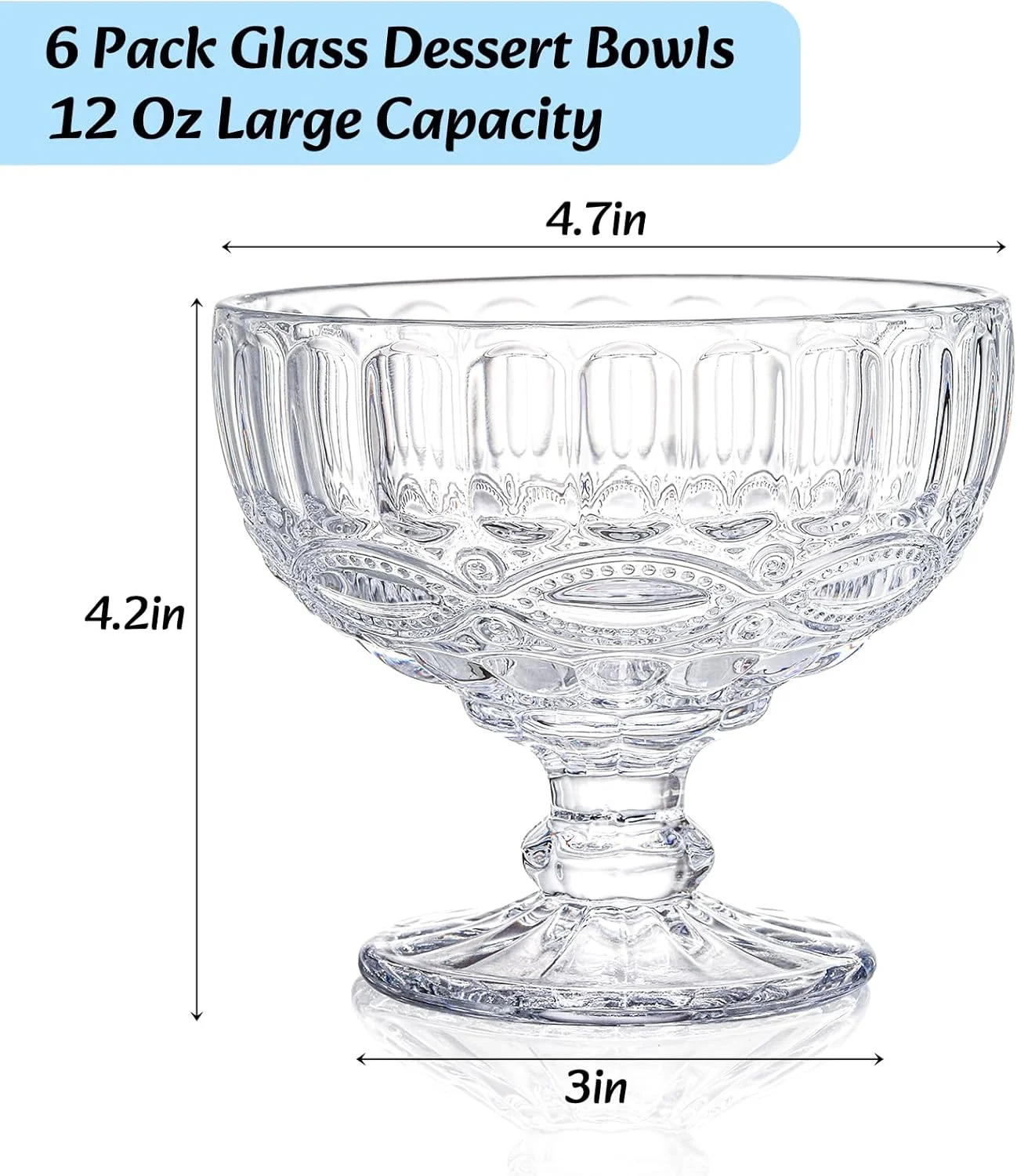 یوئون، ست 6 عددی کاسه بستنی شیشه ای، کاسه دسر شیشه ای بزرگ 350 میلی لیتری، جام بستنی پایه دار قدیمی برای دسر، بستنی، ترایفل، میوه، سالاد، اسنک، کوکتل یوئون، ست 6 عددی کاسه بستنی شیشه ای، کاسه دسر شیشه ای بزرگ 350 میلی لیتری، جام بستنی پایه دار قدیمی برای دسر، بستنی، ترایفل، میوه، سالاد، اسنک، کوکتل