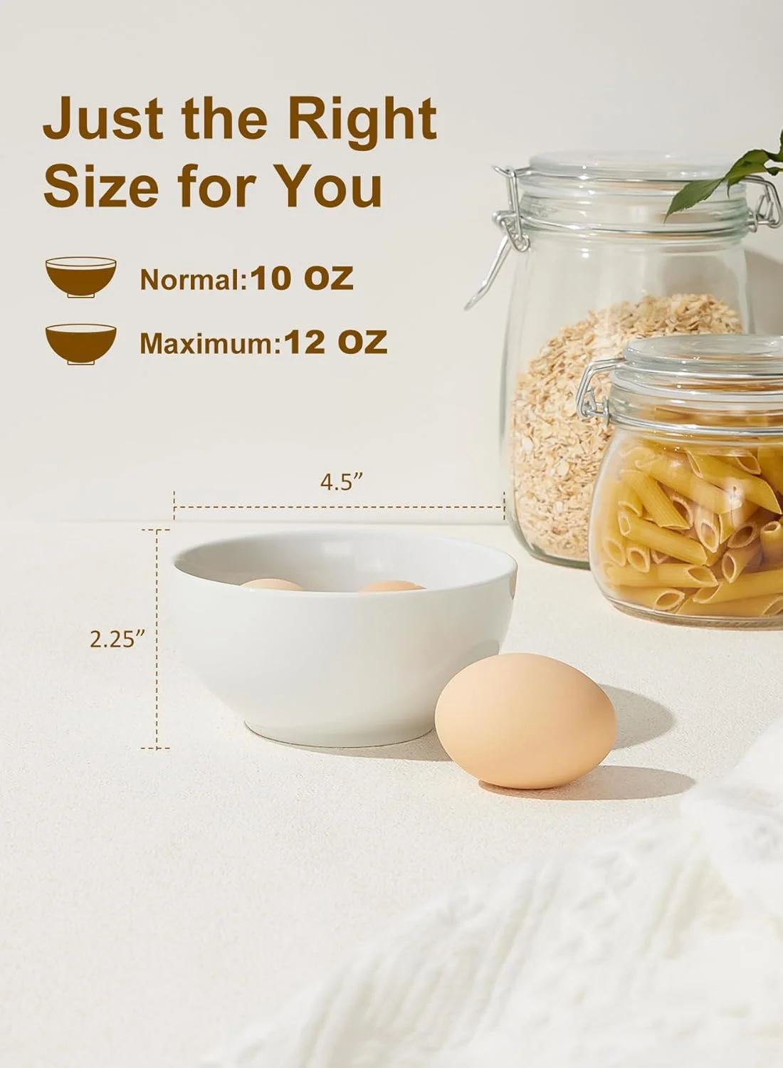 ست کاسه های کوچک Yedio، کاسه های سرامیکی سفید 6 عددی، کاسه چینی 10 اونسی برای دسر برنج پیش غذا سوپ میوه غلات بستنی، قابل استفاده در مایکروویو ماشین ظرفشویی فریزر و فر، تمیز کردن آسان و قابل چیدن