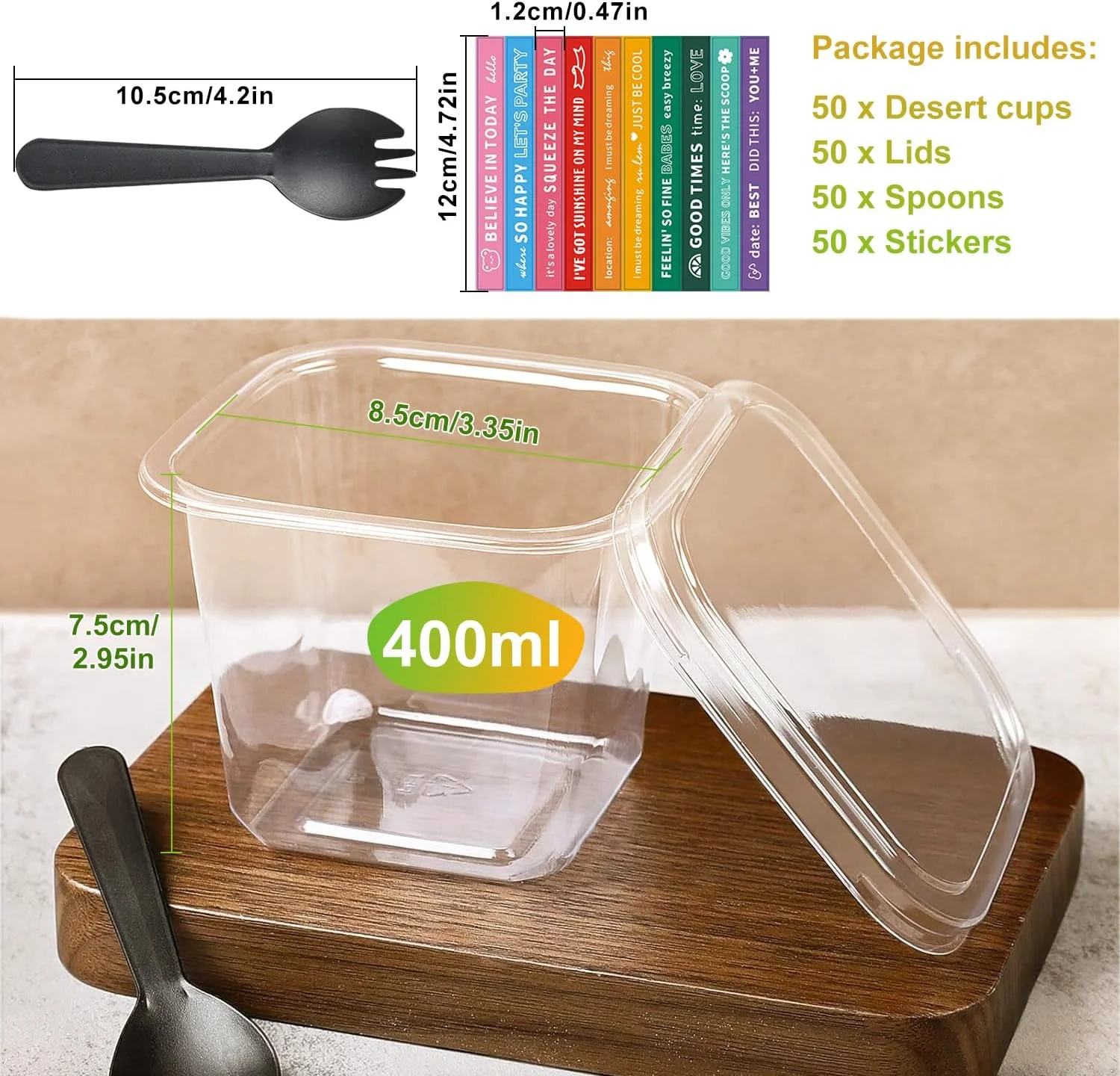 ظروف دسر YIYICO، کاسه های دسر پلاستیکی، فنجان های دسر با درب، بسته 50 عددی، فنجان های دسر 400 میلی لیتری، فنجان های دسر قابل استفاده مجدد برای موس، پودینگ، بوفه های یخی و مهمانی دسر