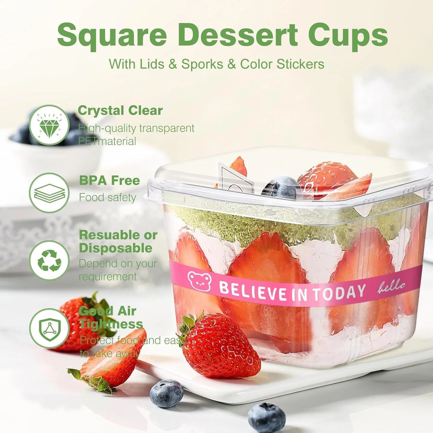 ظروف دسر YIYICO، کاسه های دسر پلاستیکی، فنجان های دسر با درب، بسته 50 عددی، فنجان های دسر 400 میلی لیتری، فنجان های دسر قابل استفاده مجدد برای موس، پودینگ، بوفه های یخی و مهمانی دسر