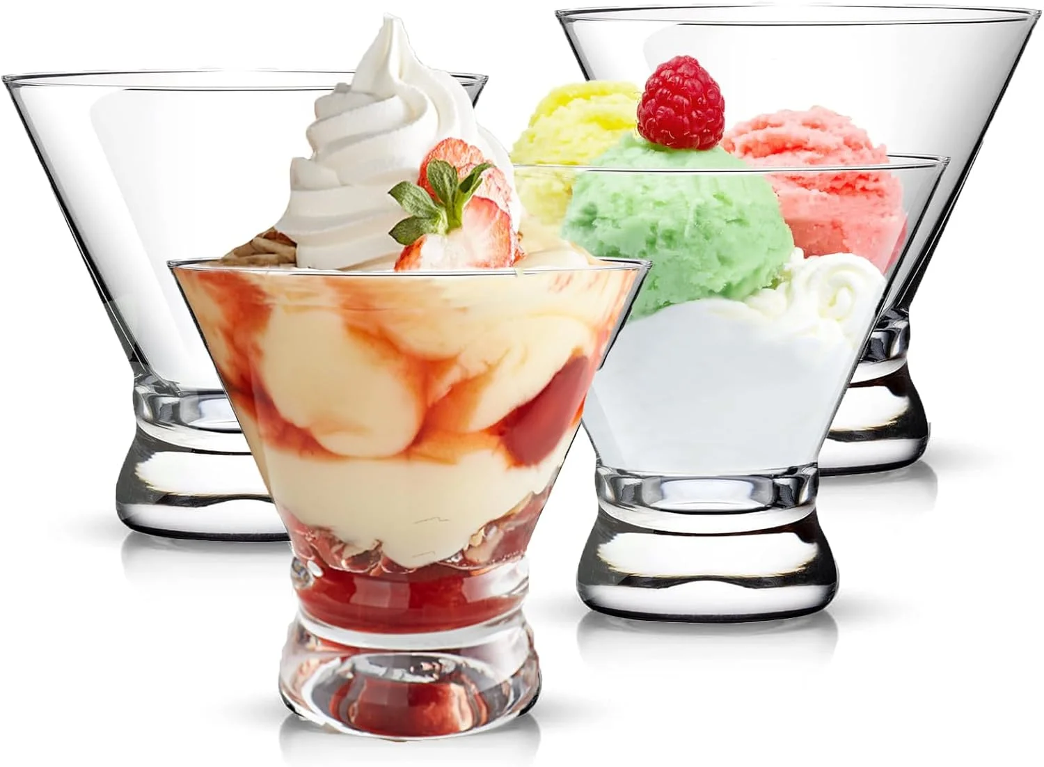 ظروف دسر شیشه ای 220 میلی لیتری YIK TUNG، ست 4 تایی کاسه بستنی خوری شفاف، ظرف پیش غذا برای مهمانی، ترافل، پودینگ میوه، میان وعده، سالاد، کوکتل