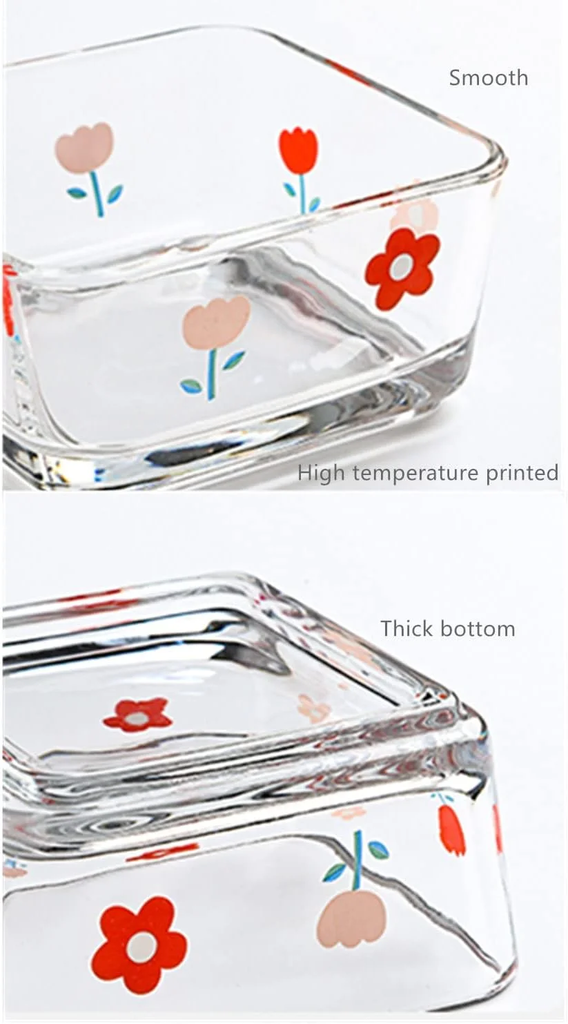 یاوکورال ظرف آب نبات طرح گل، ظرف کوچک شیشه ای آب نبات، کاسه دسر مینی، کاسه شیشه ای مربع شفاف برای دسر، تنقلات، میوه، ماست، دیپ، مخلفات، آماده سازی آشپزخانه (رنگارنگ)