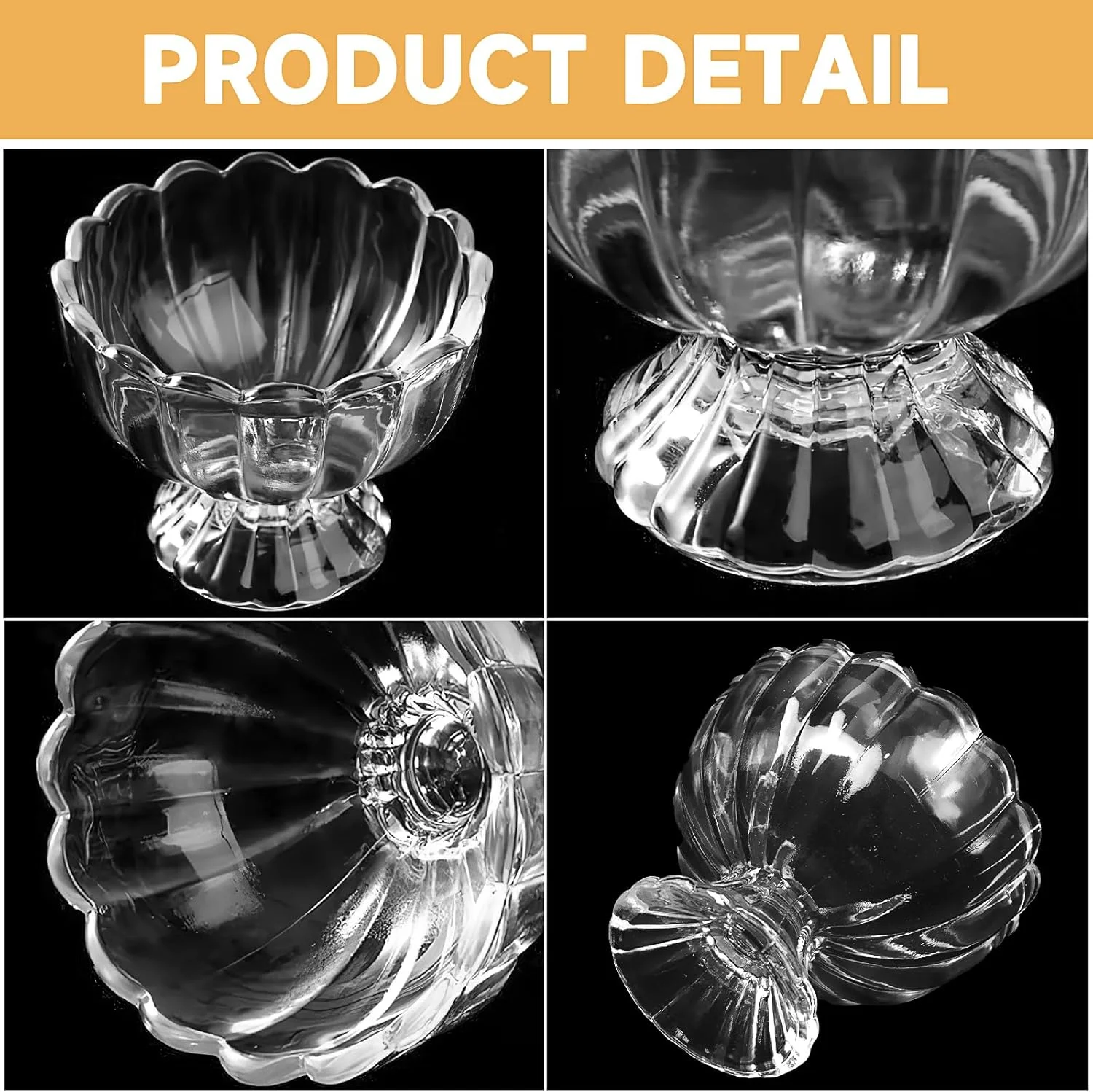 ظروف بستنی خوری شیشه ای Xaztr، 6 عددی، ظروف دسر شیشه ای کوچک 150 میلی لیتری به همراه قاشق استیل، کاسه پایه دار مناسب سرو کوکتل، بستنی، دسرهای لایه ای، سالاد، چاشنی و میوه