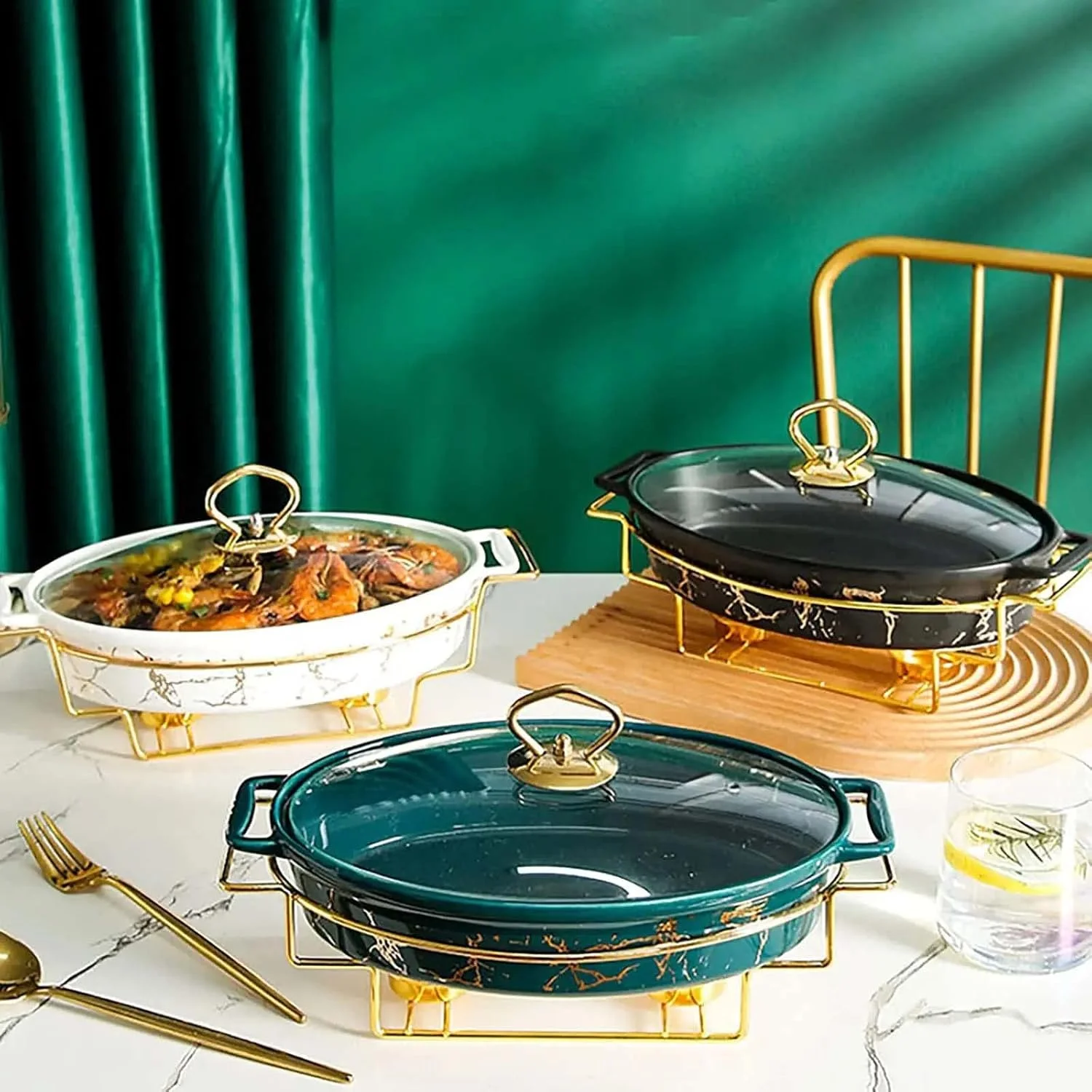 ظروف گرم نگهدارنده غذا سرامیکی ممتاز XQKXHZ، گرمکن بیضی شکل غذا با طرح بافت مرمر، ظروف سرو بوفه با نگهدارنده سوخت و درب شیشه ای برای مهمانی ها، ضیافت ها، تولد، رویدادهای پذیرایی - 1.1 لیتر، مشکی، B ظروف گرم نگهدارنده غذا سرامیکی ممتاز XQKXHZ، گرمکن بیضی شکل غذا با طرح بافت مرمر، ظروف سرو بوفه با نگهدارنده سوخت و درب شیشه ای برای مهمانی ها، ضیافت ها، تولد، رویدادهای پذیرایی - 1.1 لیتر، مشکی، B