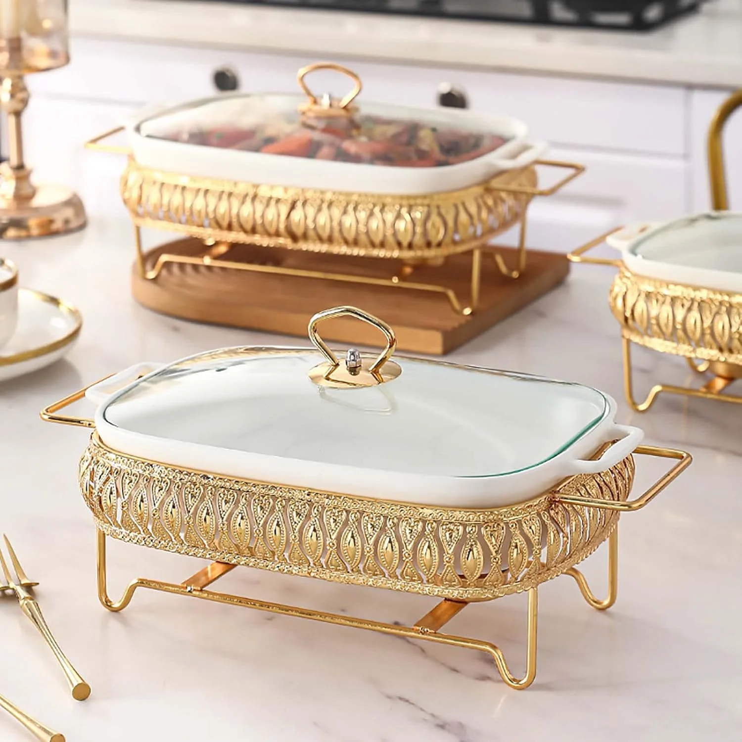 ظروف گرم نگهدارنده غذا سرامیکی سفید XQKXHZ، گرم کننده های غذای بوفه ممتاز، ظروف سرو مستطیلی/بیضی شکل با نگهدارنده سوخت و درب شیشه ای قابل مشاهده برای رویدادها، مهمانی ها، پذیرایی، A, L ظروف گرم نگهدارنده غذا سرامیکی سفید XQKXHZ، گرم کننده های غذای بوفه ممتاز، ظروف سرو مستطیلی/بیضی شکل با نگهدارنده سوخت و درب شیشه ای قابل مشاهده برای رویدادها، مهمانی ها، پذیرایی، A, L