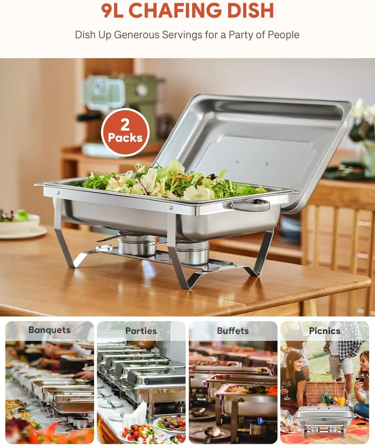 گرمکن غذا ویلپرپ، ظرف گرم کننده استیل 9 لیتری، 2 عدد، ست بوفه استیل برای پذیرایی، بوفه و مهمانی (نقره ای - 2 ست) گرمکن غذا ویلپرپ، ظرف گرم کننده استیل 9 لیتری، 2 عدد، ست بوفه استیل برای پذیرایی، بوفه و مهمانی (نقره ای - 2 ست)