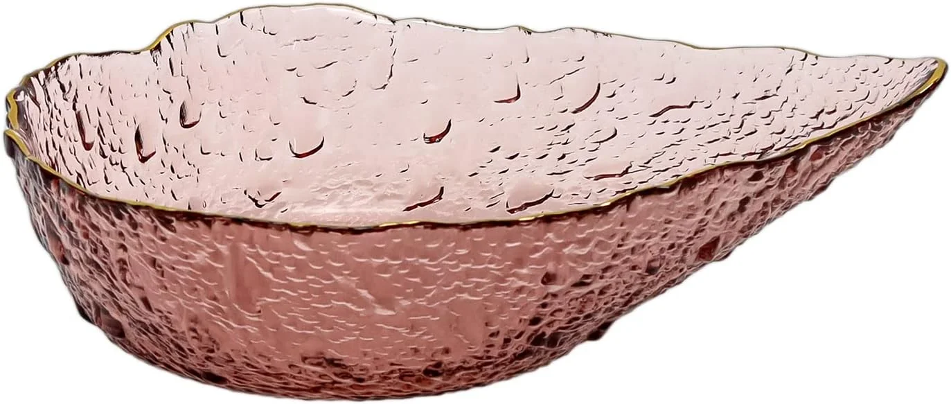کاسه دسر شیشه ای طرح برگ Winds Trading، کاسه شیشه ای کریستالی برای بستنی، میوه، پودینگ، تنقلات، غلات - ظروف سرو شیشه ای ممتاز لبه طلایی، قرمز (22x16x5 سانتی متر)