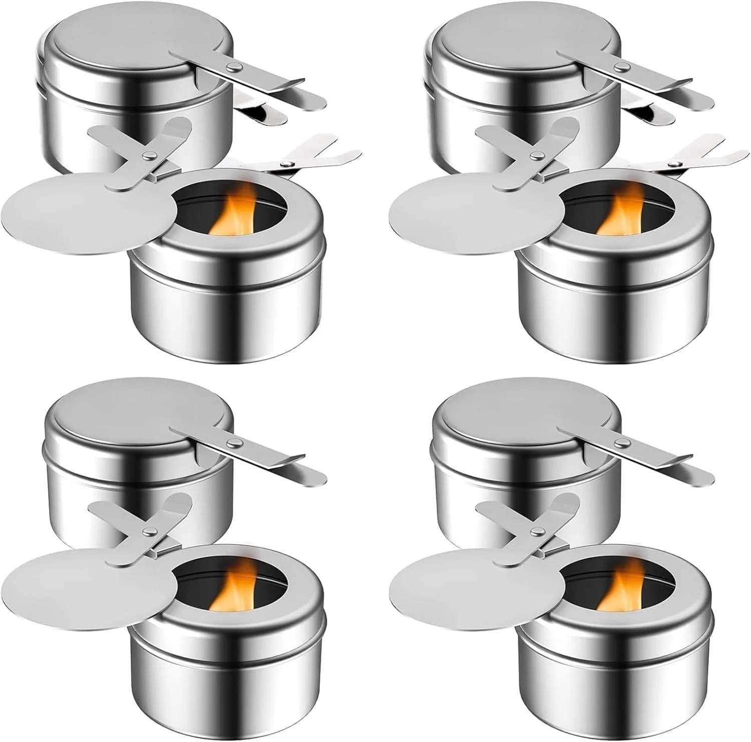 THE WHITE SHOP 8 PCS Chafing Fuel Holder, Stainless Steel Fuel Holders with Safe Cover, Fuel Holder Canned Heat Holder for Chafing Dish, Canned Heat Fuel Box for Buffet Barbecue Parties Chafing Dish B