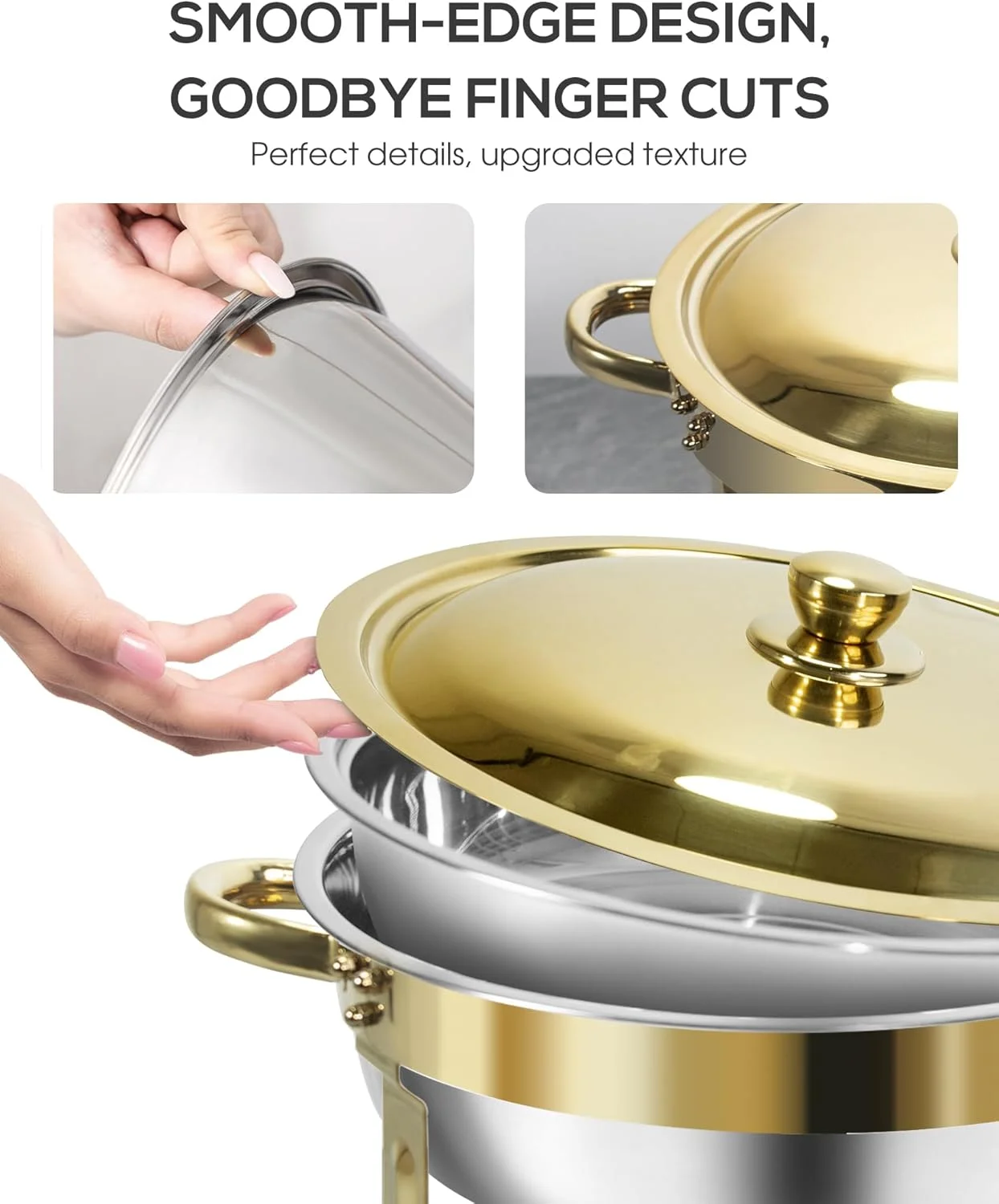 ظرف گرم نگهدارنده غذا ونمیلی، ست بوفه گرمکن غذا 5 لیتری، 2 عدد ظروف استیل ضد زنگ، گرمکن غذا برای بوفه و مهمانی (گرد طلایی، 2 ست)