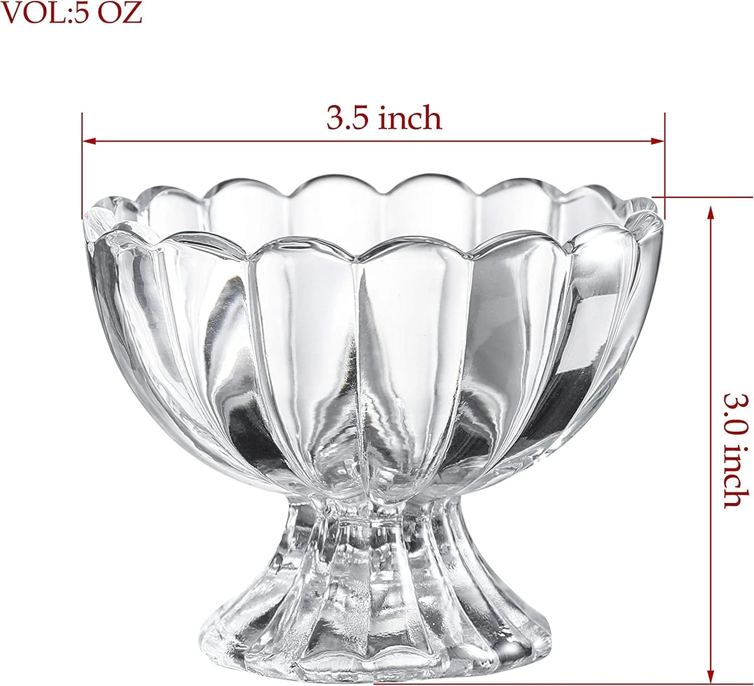 THE WHITE SHOP 6PCs Set 5.6oz Small Cute Footed Tulip Glass Dessert Bowls/Cups - Perfect for Dessert, Sundae, Ice Cream, Fruit, Trifle and Christmas Holiday Party (Clear)/A