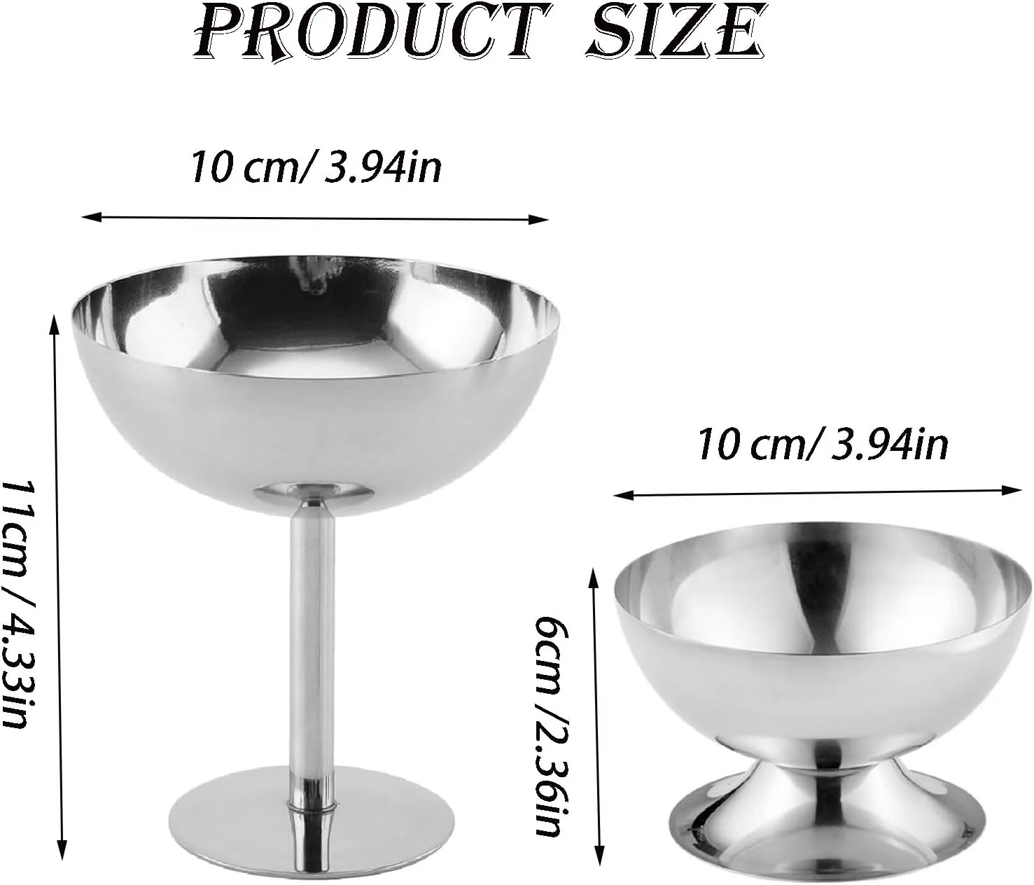 ظرف بستنی خوری استیل Whcctl، 2 عدد 200 میلی لیتری، کاسه دسر استیل پایه دار، لیوان دسر، ظرف بستنی، فنجان دسر، مناسب برای میوه، سالاد، ماست و پودینگ میوه