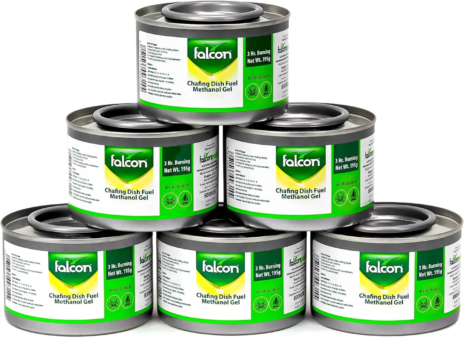 Winds Trading FALCON Chafing Dish Fuel Methanol Gel Gas Dishes Burner Can to Keep Food Warm with 3 Hours Burning Cooking 195 Gram Capacity - Easy to Open Wick Liquid Safe Fuel Tin (Pack of 6)