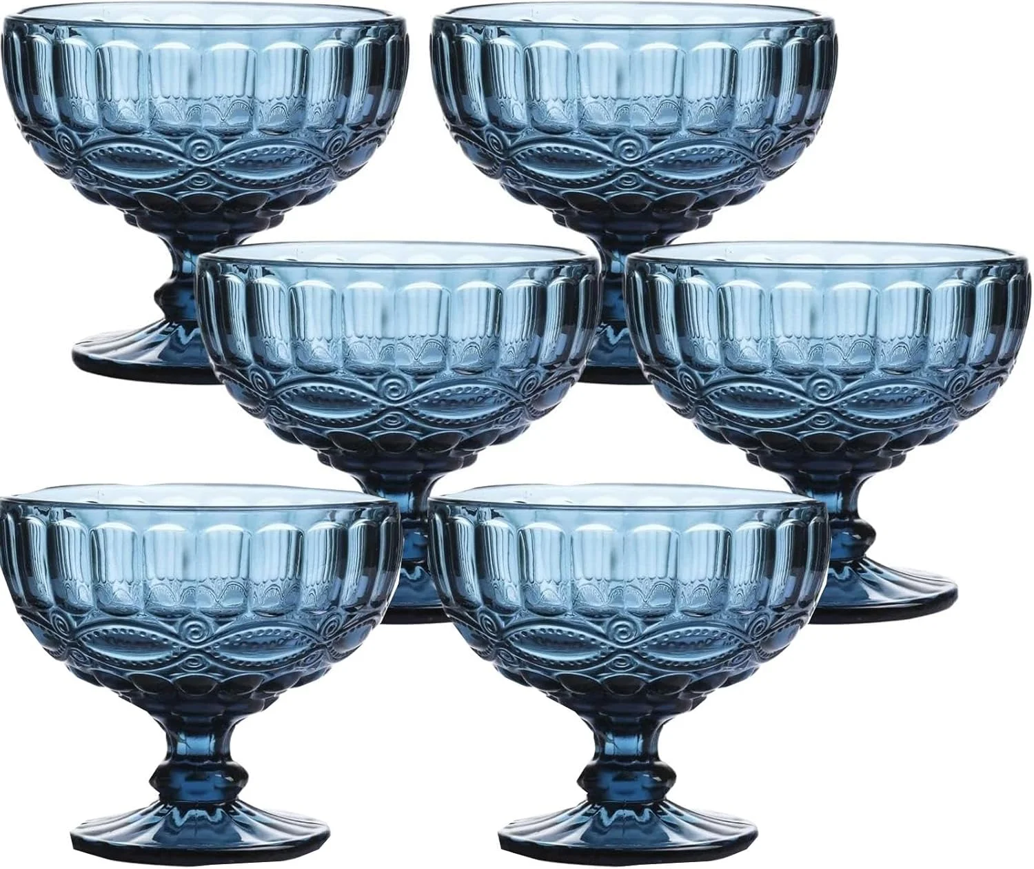 THE WHITE SHOP ست 6 عددی کاسه بستنی شیشه ای 350 میلی لیتری - کاسه های دسر شیشه ای طرح دار قدیمی - کاسه کوچک بستنی /میوه/سالاد/ساندی، رنگ شیشه ای یکدست (رنگ: آبی) THE WHITE SHOP ست 6 عددی کاسه بستنی شیشه ای 350 میلی لیتری - کاسه های دسر شیشه ای طرح دار قدیمی - کاسه کوچک بستنی /میوه/سالاد/ساندی، رنگ شیشه ای یکدست (رنگ: آبی)