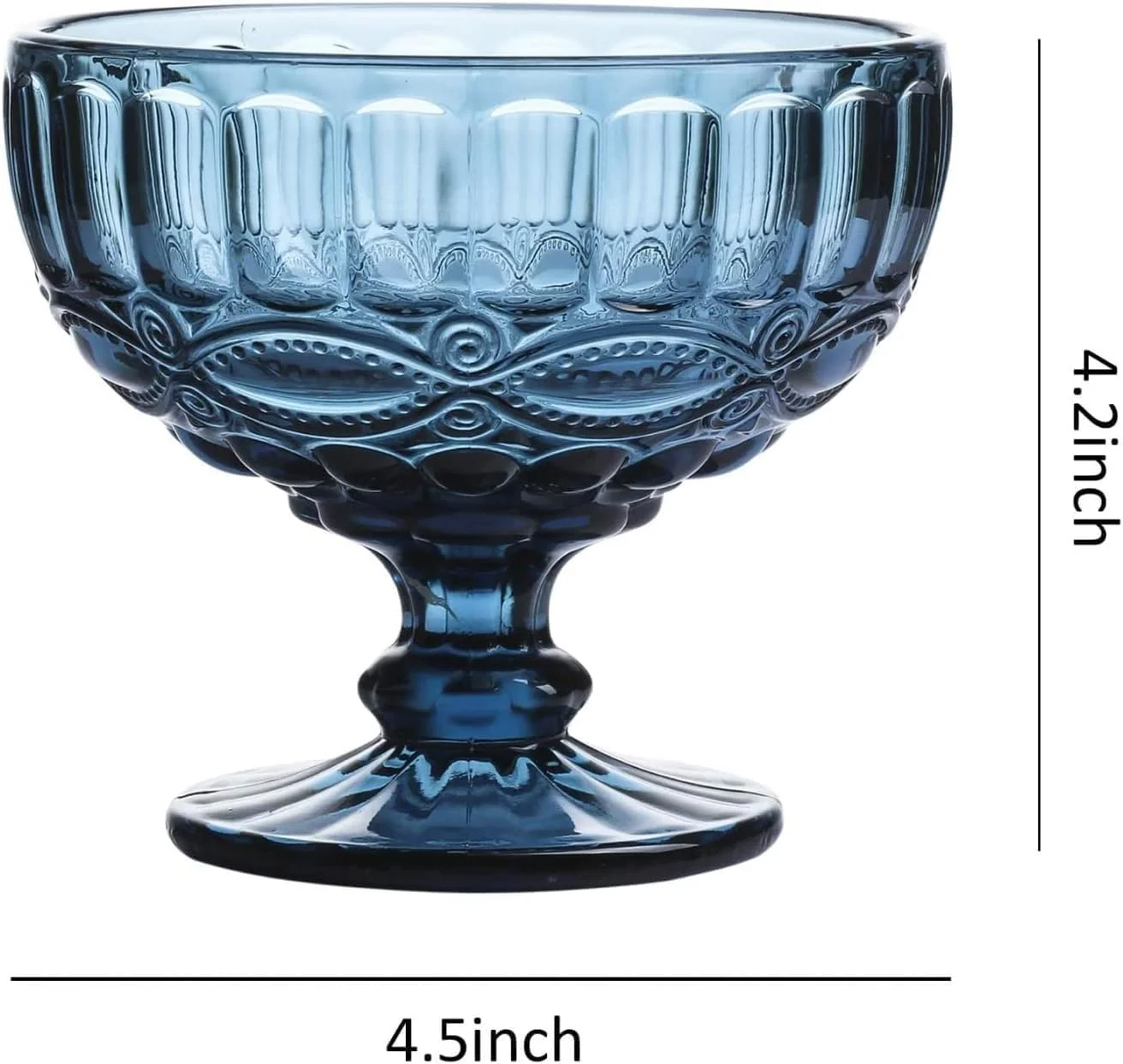 THE WHITE SHOP ست 6 عددی کاسه بستنی شیشه ای 350 میلی لیتری - کاسه های دسر شیشه ای طرح دار قدیمی - کاسه کوچک بستنی /میوه/سالاد/ساندی، رنگ شیشه ای یکدست (رنگ: آبی)