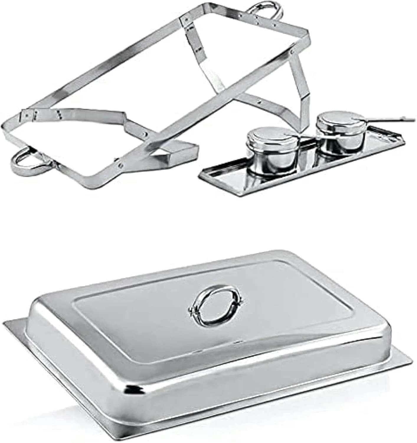 گرم نگهدارنده غذا، ظرف گرم کننده استیل ضد زنگ، مجموعه ظروف گرم کننده بوفه برای پذیرایی، گرم کننده بوفه با قاب تاشو