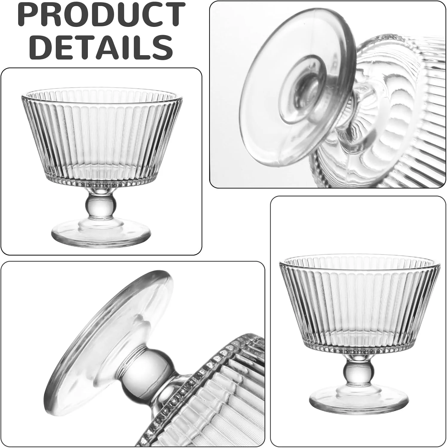 wangsdjy کاسه های دسر شیشه ای 255 گرمی، کاسه ها و فنجان های دسر وینتیج - بدون سرب و ضخیم شده، برای بستنی، میوه، پودینگ، تنقلات کوچک، ماست و پیش غذا (4 عدد)