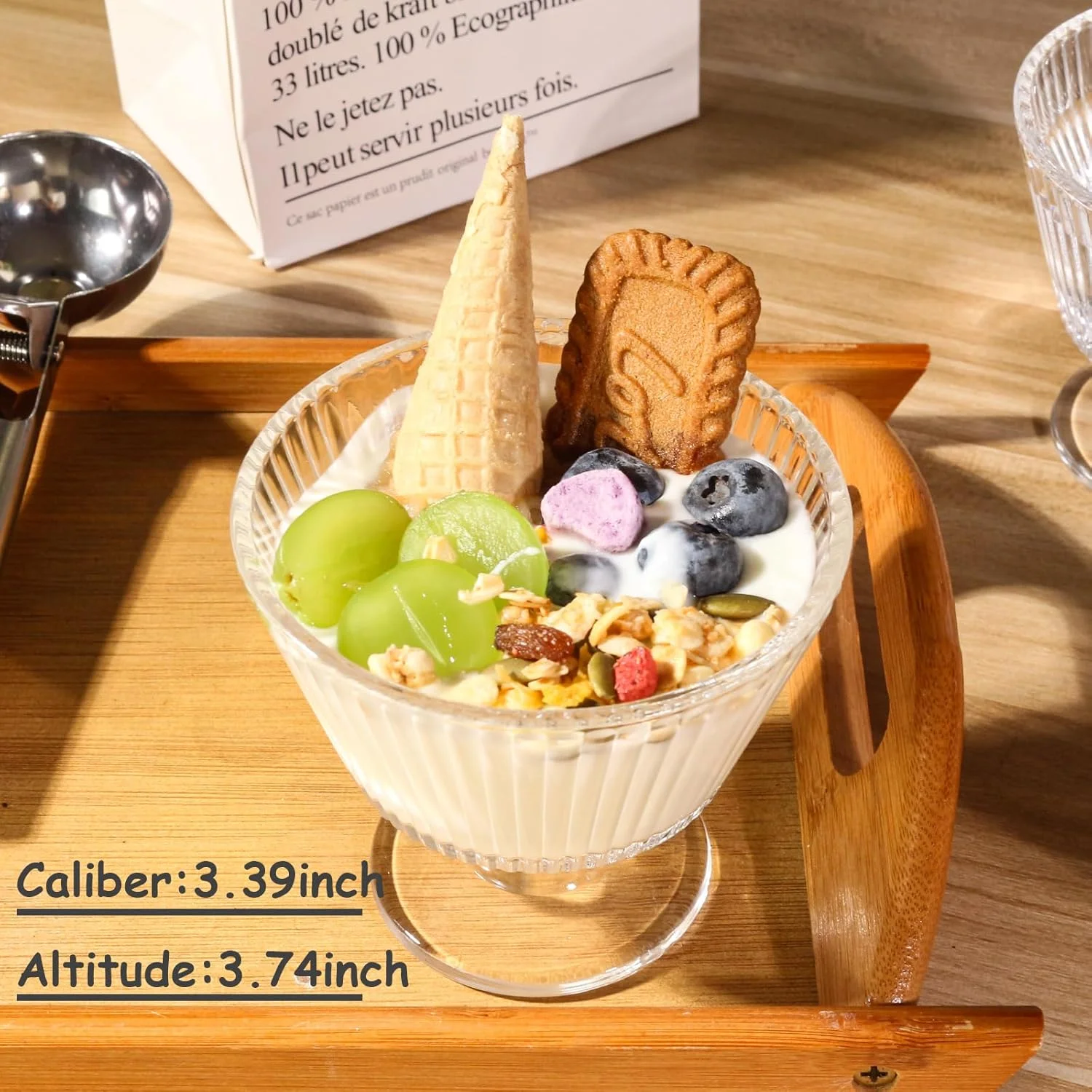 wangsdjy کاسه های دسر شیشه ای 255 گرمی، کاسه ها و فنجان های دسر وینتیج - بدون سرب و ضخیم شده، برای بستنی، میوه، پودینگ، تنقلات کوچک، ماست و پیش غذا (4 عدد)