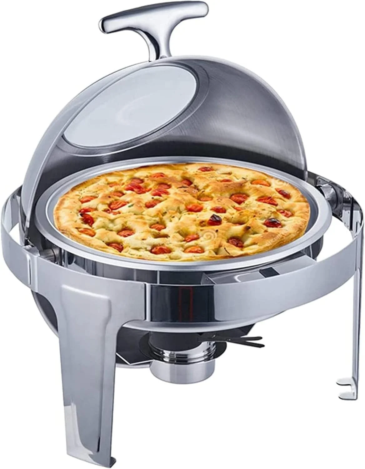 گرم نگهدارنده غذا، ظرف گرم کننده استیل ضد زنگ گرد، مناسب بوفه، به همراه ظروف غذا و نگهدارنده سوخت، دارای پنجره گرم نگهدارنده غذا، ظرف گرم کننده استیل ضد زنگ گرد، مناسب بوفه، به همراه ظروف غذا و نگهدارنده سوخت، دارای پنجره