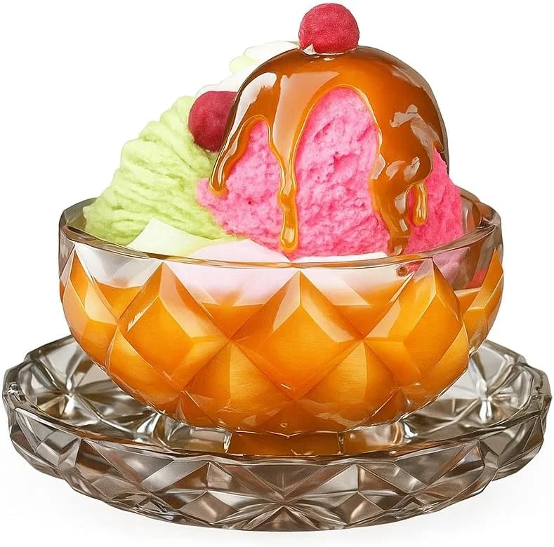 ظروف دسر شیشه ای وینتیج، ست 6 عددی، 200 میلی لیتر، کاسه های بستنی خوری شیشه ای با طرح آفتابگردان، ظروف دسر، ایده آل برای بستنی، سوربت، میوه، تنقلات، ماست و پیش غذا