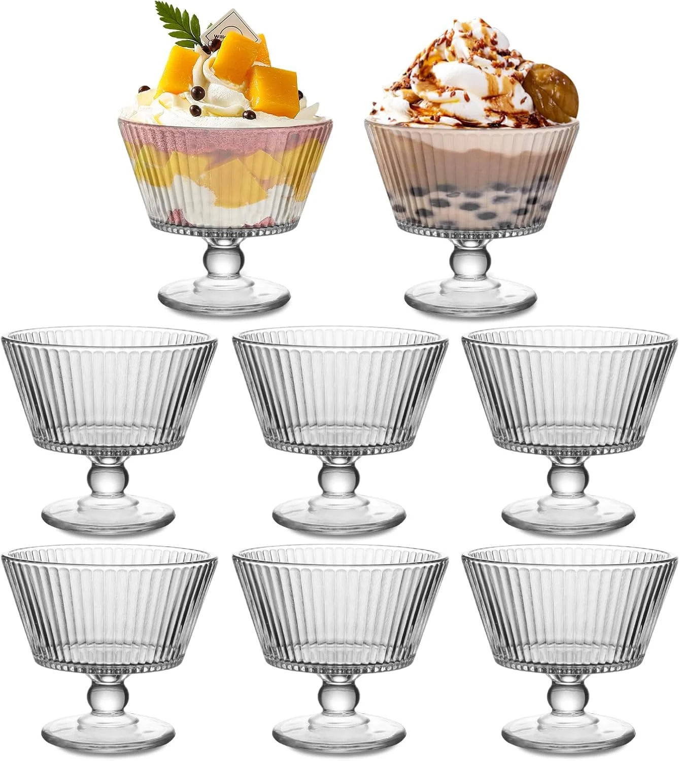 wangsdjy کاسه های دسر شیشه ای 255 گرمی، کاسه ها و فنجان های دسر وینتیج - بدون سرب و ضخیم شده، برای بستنی، میوه، پودینگ، تنقلات کوچک، ماست و پیش غذا (8 عدد) wangsdjy کاسه های دسر شیشه ای 255 گرمی، کاسه ها و فنجان های دسر وینتیج - بدون سرب و ضخیم شده، برای بستنی، میوه، پودینگ، تنقلات کوچک، ماست و پیش غذا (8 عدد)