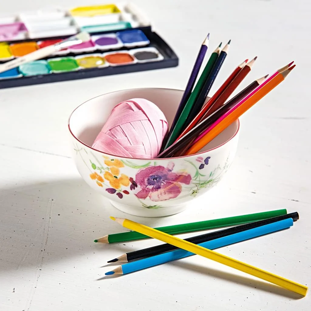 Villeroy & Boch Mariefleur Basic، کاسه گرد چینی مرغوب با تزئین گل بازیگوش، قابل شستشو در ماشین ظرفشویی، 750 میلی لیتر، سفید، 15 سانتی متر