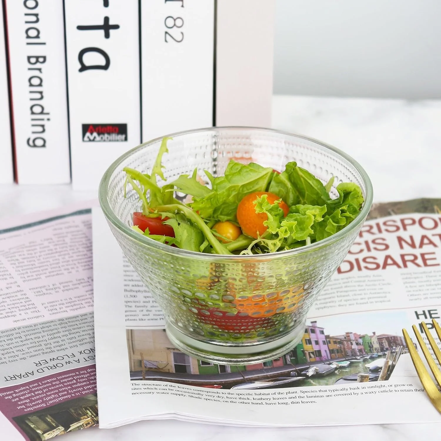 کاسه سالاد شیشه ای وینتیج، کاسه بستنی 400 میلی لیتری، کاسه دسر شیشه ای بدون BPA برای میوه، سالاد، تنقلات، لوازم مهمانی، دکور میز یا حمام