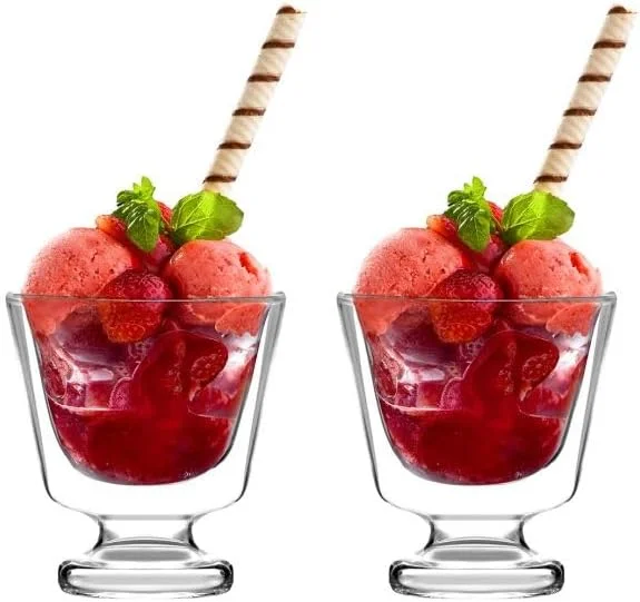 ویالی دیزاین ست 2 تایی کاسه دسر 250 میلی لیتر، لیوان دسر، فنجان دسر، مجموعه سوهو، لیوان بستنی خوری شیشه ای، دو جداره، لیوان یخ، کاسه یخ، فنجان قهوه سرد، سوربت، لیوان کوکتل