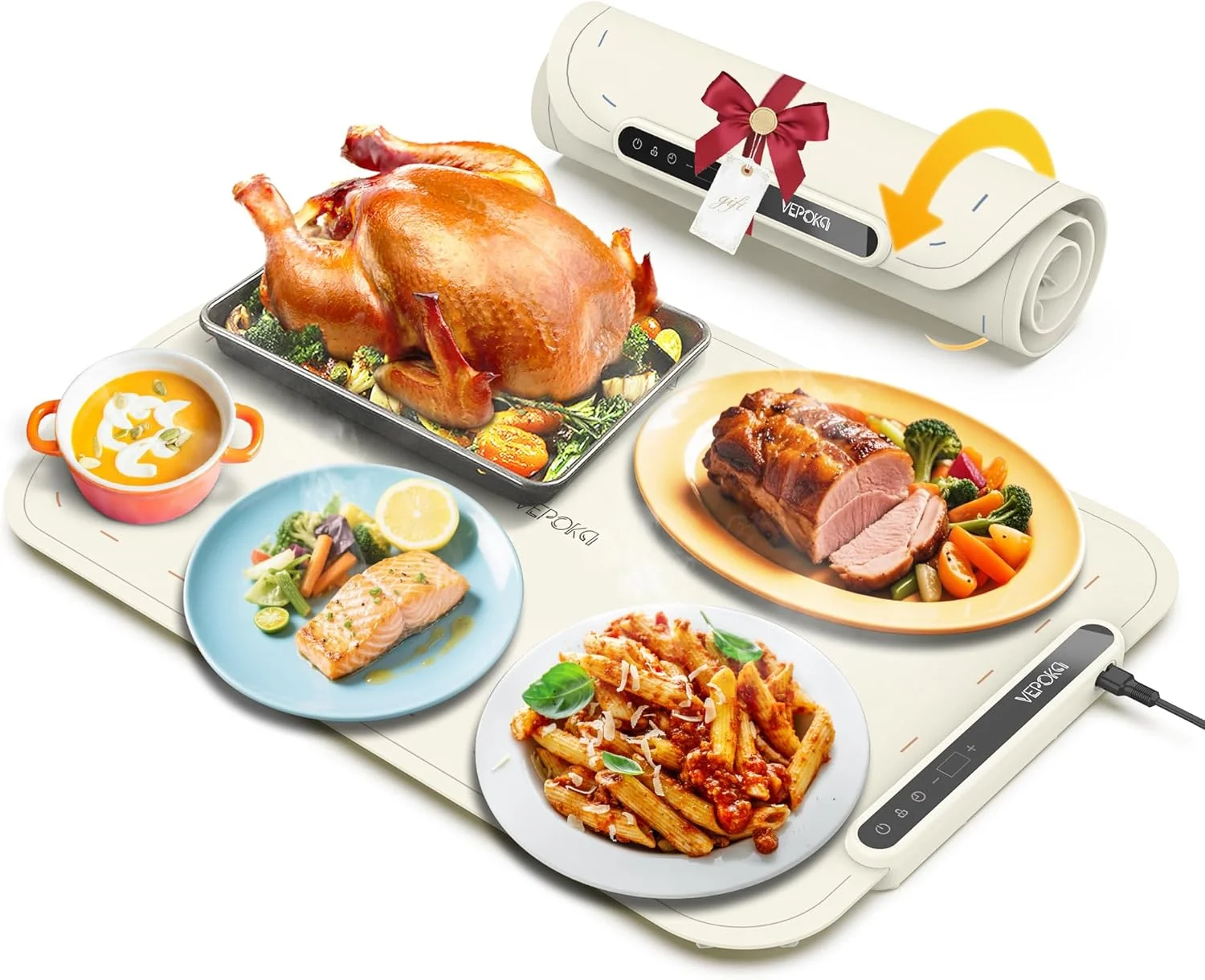 حصیر گرم نگهدارنده غذا وپوکا برای بوفه، سینی گرم کننده برقی برای گرم نگه داشتن غذا در مهمانی، حصیر گرم کننده سیلیکونی با 7 سطح دما و خاموش شدن خودکار، گرم کننده غذا برای مهمانی ها، دورهمی ها، استفاده روزمره