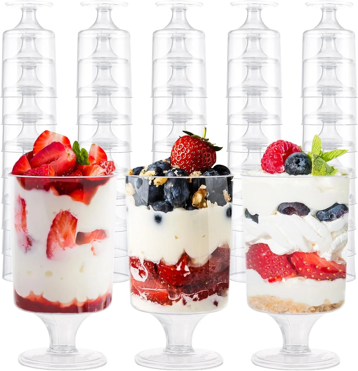 ویدتول 100 عدد فنجان دسر پلاستیکی، فنجان دسر گرد قابل استفاده مجدد 120 میلی لیتری، کاسه سرو پیش غذای پارفه شفاف برای دسر پودینگ موس مهمانی