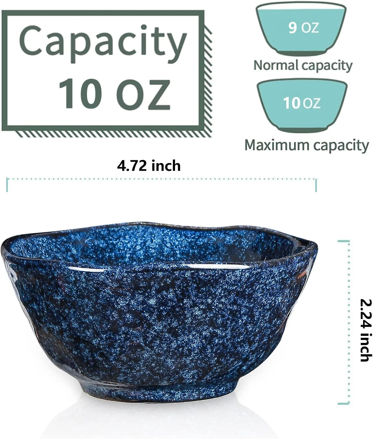 ست کاسه دسر سرامیکی کوچک Vicrays - 300 میلی لیتر، ست 6 عددی، قابل استفاده در مایکروویو، فر و ماشین ظرفشویی، برای برنج، بستنی، سوپ، تنقلات، غلات، مخلفات، ست کاسه آشپزخانه (آبی ستاره ای)