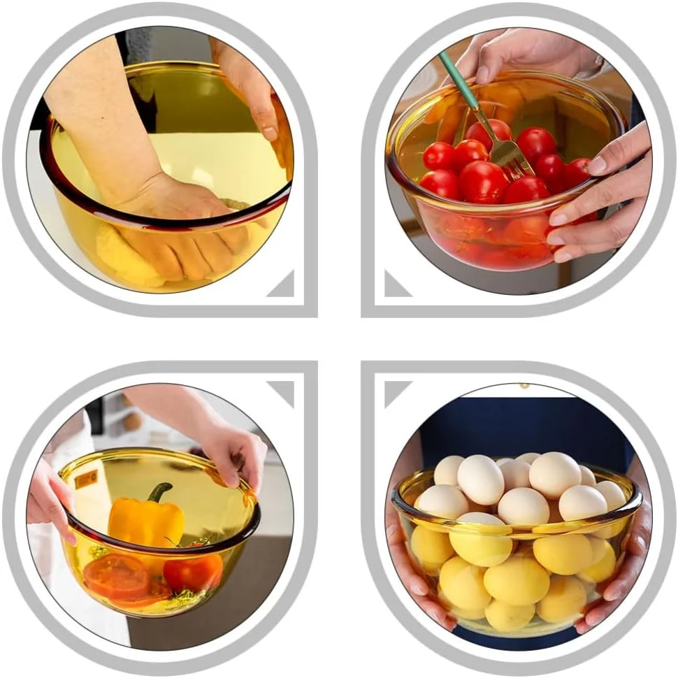 کاسه های سالاد میوه شیشه ای کاسه میوه دسر سبزیجات کاسه مخلوط کن تخم مرغ کاسه دسر آشپزخانه ظروف شیشه ای سایز M (کهربایی)