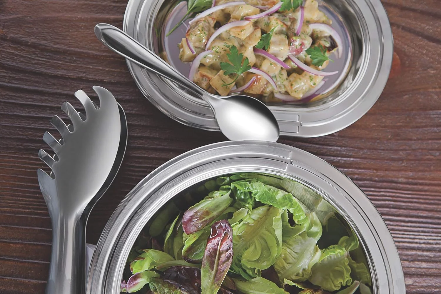 ست 3 تکه استیل ضد زنگ ترامونتینا برای برشته کردن و سرو - ست لوازم آشپزی، گرم کننده غذا، ست بوفه ظرف گرم کن، سینی غذا، گرم کننده غذا برای مهمانی ها، پذیرایی