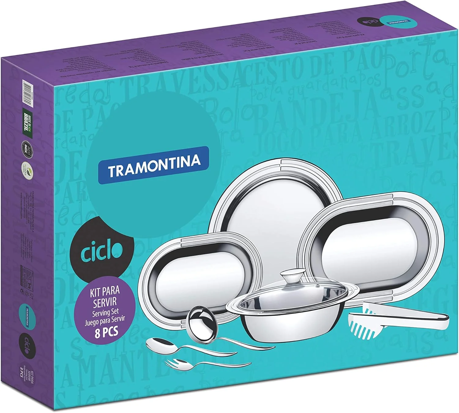 ست 3 تکه استیل ضد زنگ ترامونتینا برای برشته کردن و سرو - ست لوازم آشپزی، گرم کننده غذا، ست بوفه ظرف گرم کن، سینی غذا، گرم کننده غذا برای مهمانی ها، پذیرایی