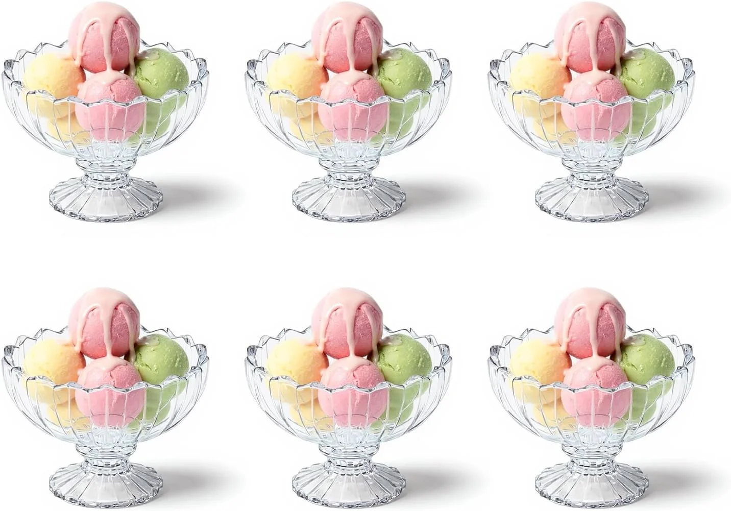 TOLASTO Set of 6 Glass Dessert Bowls,138ml Clear Ice Cream Bowls, Sundae Glasses, Prawn Cocktail Glasses, Glass Trifle Bowl Serving Bowl for Ice Cream, Desserts, Pudding, Appetizer, Salad, Fruit