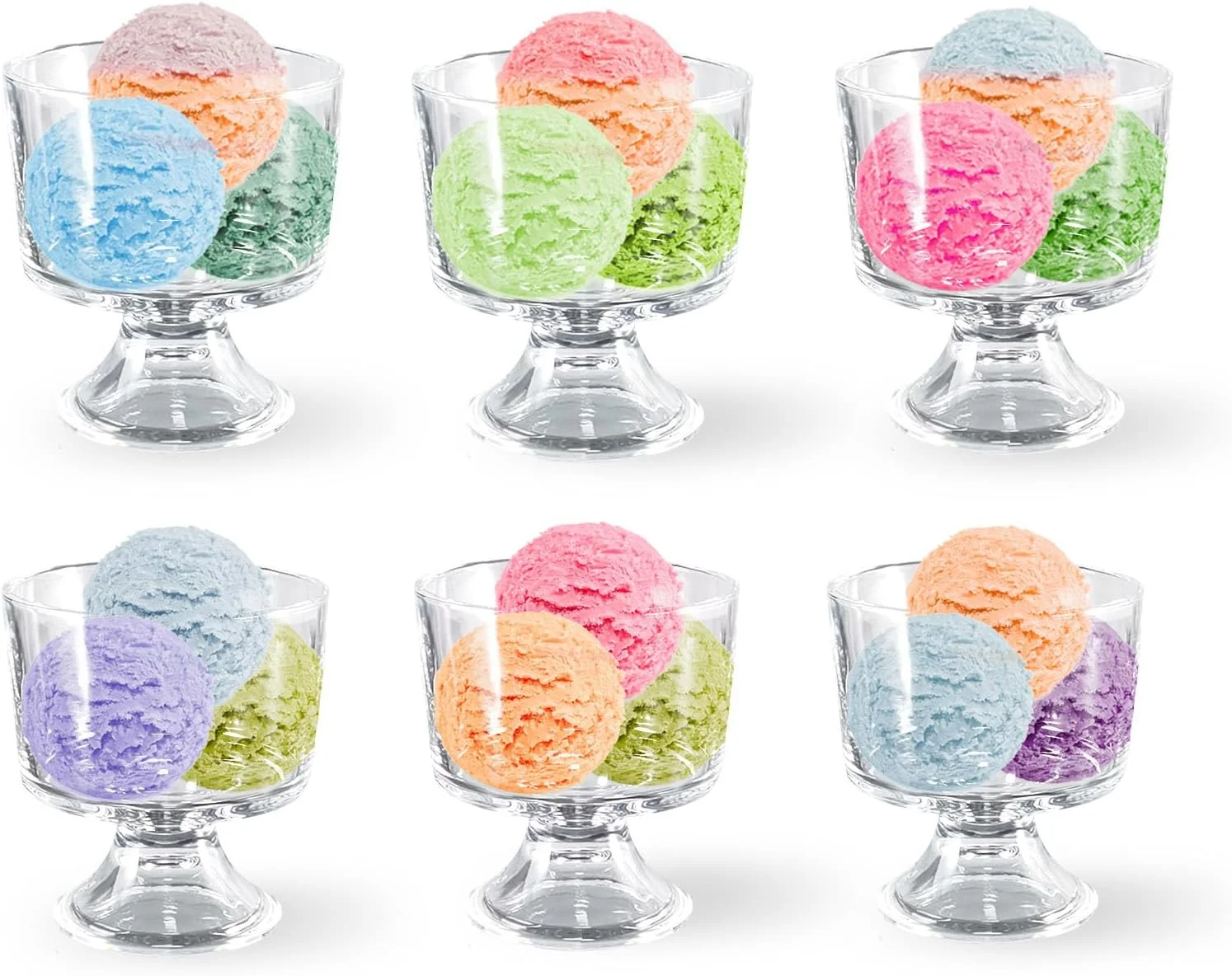 TOLASTO Glass Dessert Bowls Sundae Ice Cream Set of 6 Short Stemmed Prawn Cocktail Glasses Appetiser Fruit Salads Pudding Dishes Footed Dessert Sundae Cocktail Bowls, 280 ML(10 Oz)