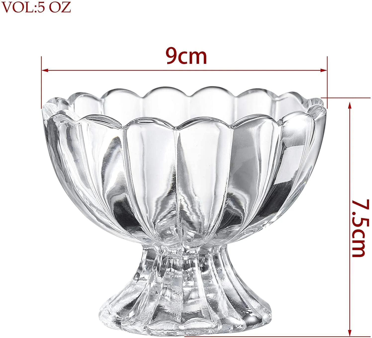 مجموعه 5 عددی کاسه/جام دسر پایه دار شیشه ای شفاف TOMVAES، ست کاسه شیشه ای، برای دسر، بستنی، میوه، سالاد، میان وعده، کوکتل، چاشنی، ترایفل و مهمانی تعطیلات کریسمس