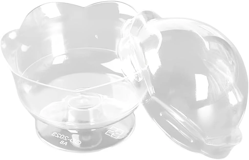 ظروف دسر TOMVAES، بسته 50 عددی لیوانی موس پلاستیکی طرح لوتوس به همراه درب، ظروف/کاسه های کوچک دسر 120 میلی لیتری برای ژله، ماست