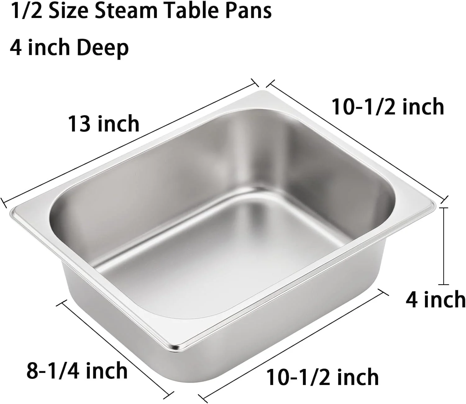ظروف هتل تاپزیا، بسته 4 عددی، سایز نیمه، عمق 4 اینچ، استیل ضد زنگ، مناسب میز بخار، ظروف پذیرایی، بوفه شام، سینی آرد سوخاری، کاسه خمیر برای آماده سازی غذا، آرد زدن، رستوران
