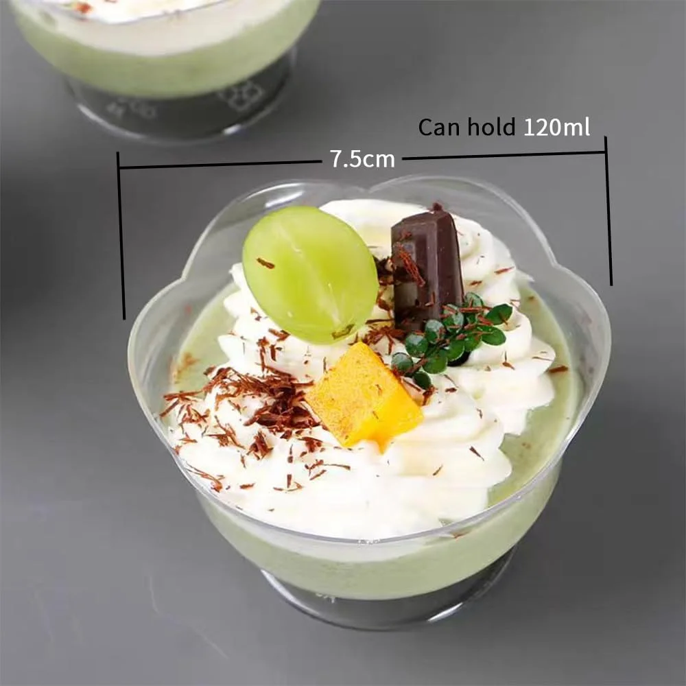 ظروف دسر TOMVAES، بسته 50 عددی لیوانی موس پلاستیکی طرح لوتوس به همراه درب، ظروف/کاسه های کوچک دسر 120 میلی لیتری برای ژله، ماست