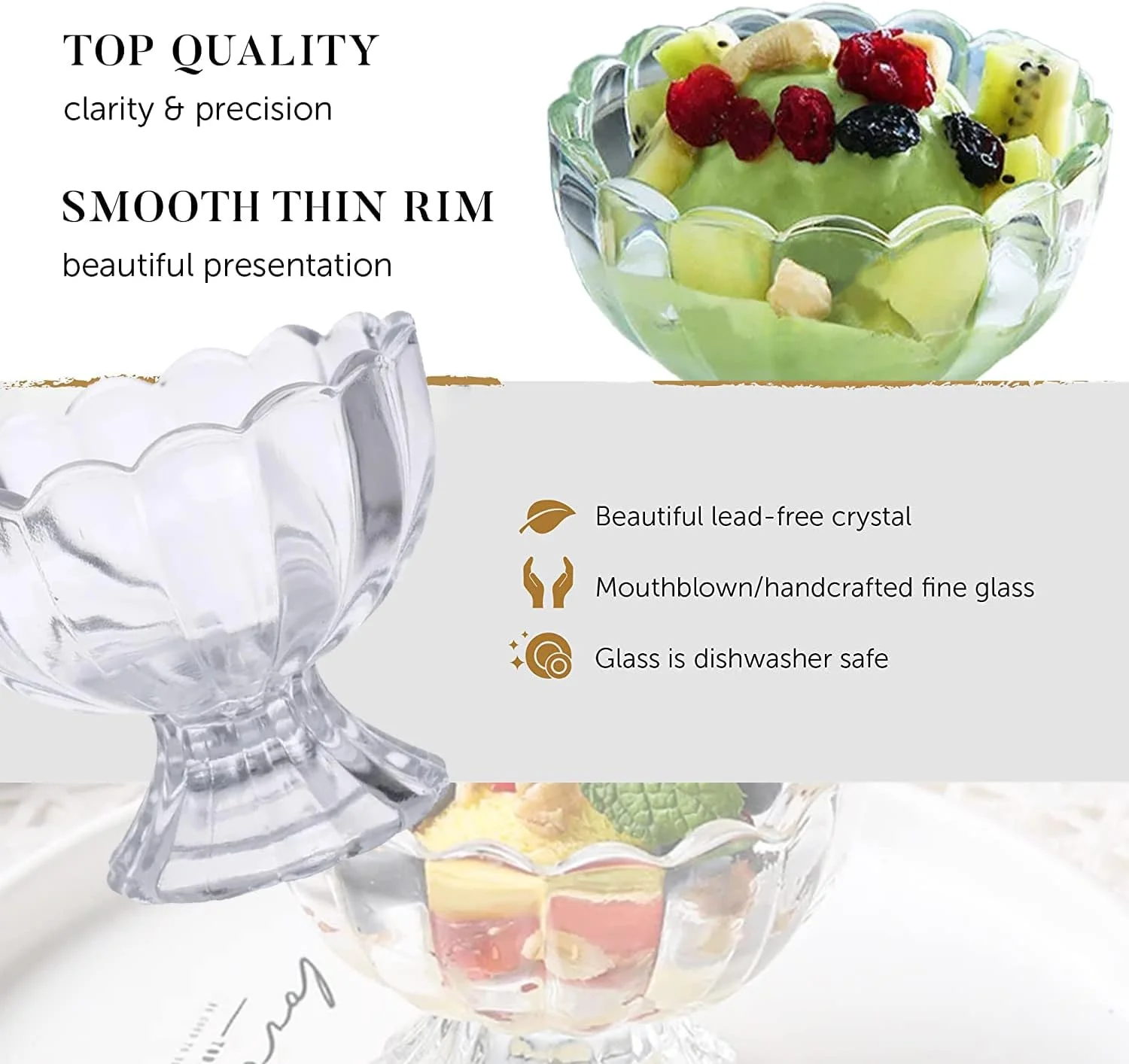 مجموعه 5 عددی کاسه/جام دسر پایه دار شیشه ای شفاف TOMVAES، ست کاسه شیشه ای، برای دسر، بستنی، میوه، سالاد، میان وعده، کوکتل، چاشنی، ترایفل و مهمانی تعطیلات کریسمس