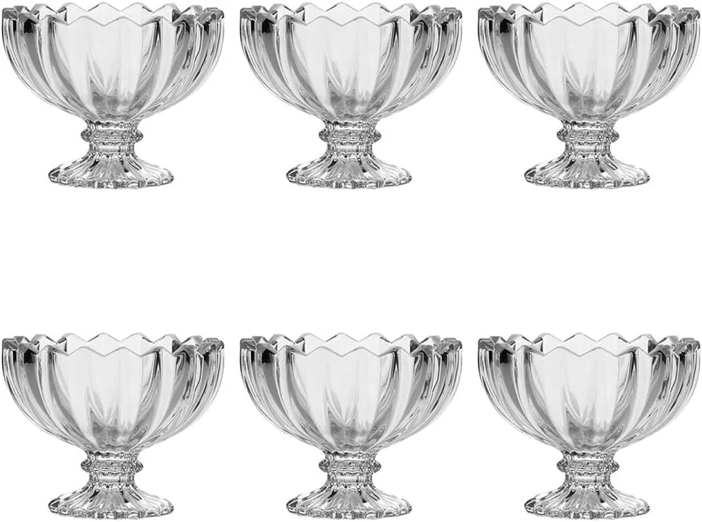 ست 6 عددی کاسه های شیشه ای لوتوس TOMVAES - کاسه های بستنی خوری شفاف، ظروف دسر، ست مینی دیش برای خوردن و نوشیدن