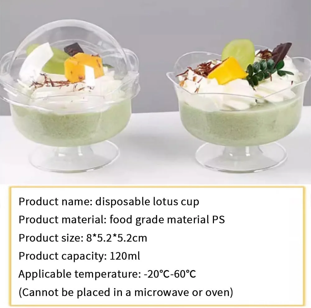 ظروف دسر TOMVAES، بسته 50 عددی لیوانی موس پلاستیکی طرح لوتوس به همراه درب، ظروف/کاسه های کوچک دسر 120 میلی لیتری برای ژله، ماست