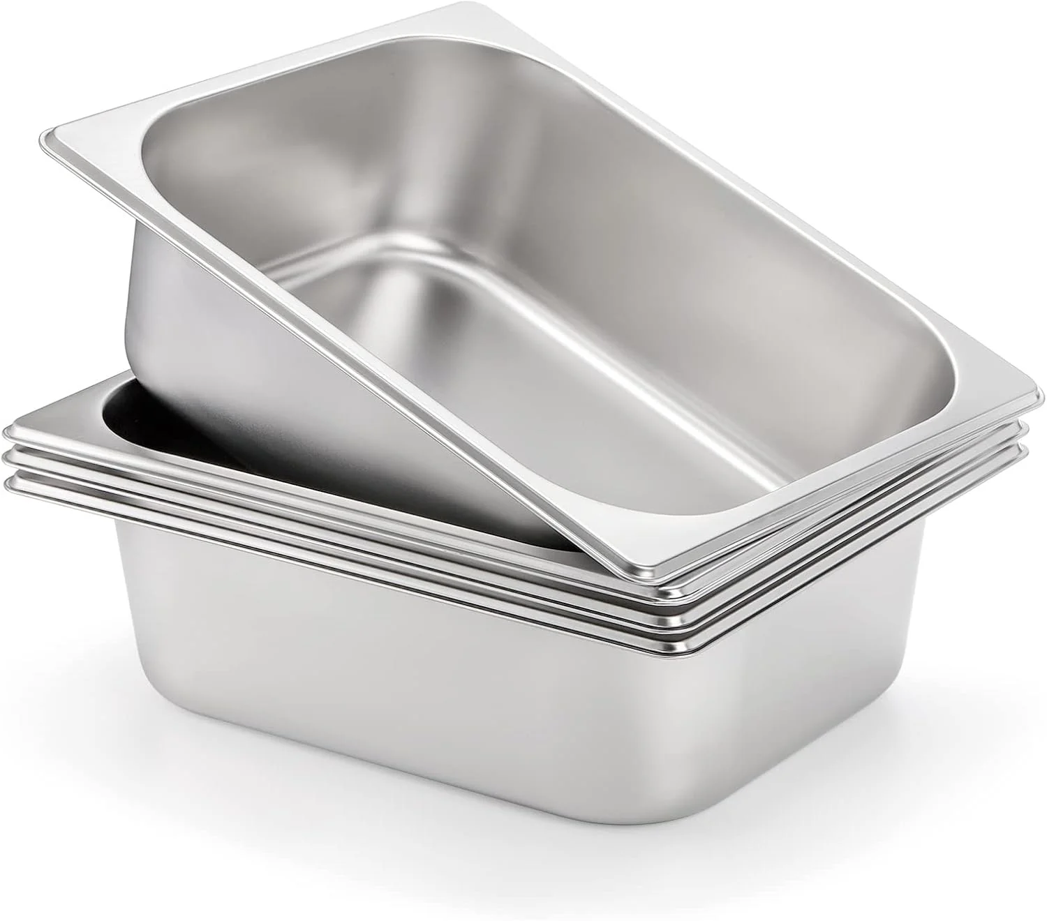ظروف هتل تاپزیا، بسته 4 عددی، سایز نیمه، عمق 4 اینچ، استیل ضد زنگ، مناسب میز بخار، ظروف پذیرایی، بوفه شام، سینی آرد سوخاری، کاسه خمیر برای آماده سازی غذا، آرد زدن، رستوران