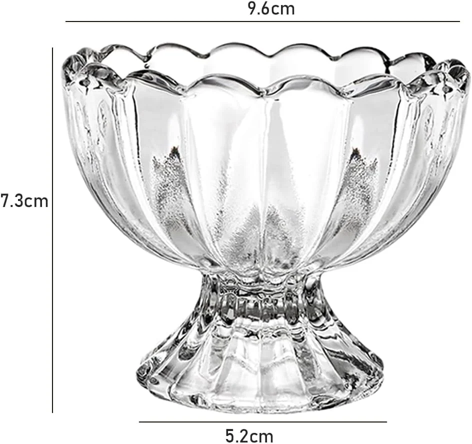 ست 6 عددی کاسه های شیشه ای لوتوس TOMVAES - کاسه های بستنی خوری شفاف، ظروف دسر، ست مینی دیش برای خوردن و نوشیدن