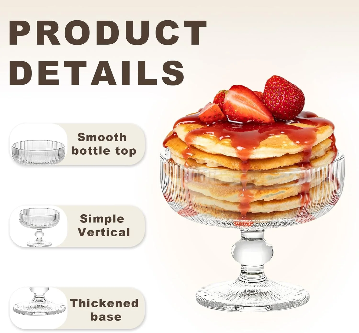 ست 6 تایی کاسه دسر تولاستو، شیشه برجسته طرح راه راه وینتیج، کاسه پایه دار دسر بستنی ترایفل سالاد آبنبات کیک برای مهمانی خانگی عروسی - 320 میلی لیتر (11 اونس)، شفاف