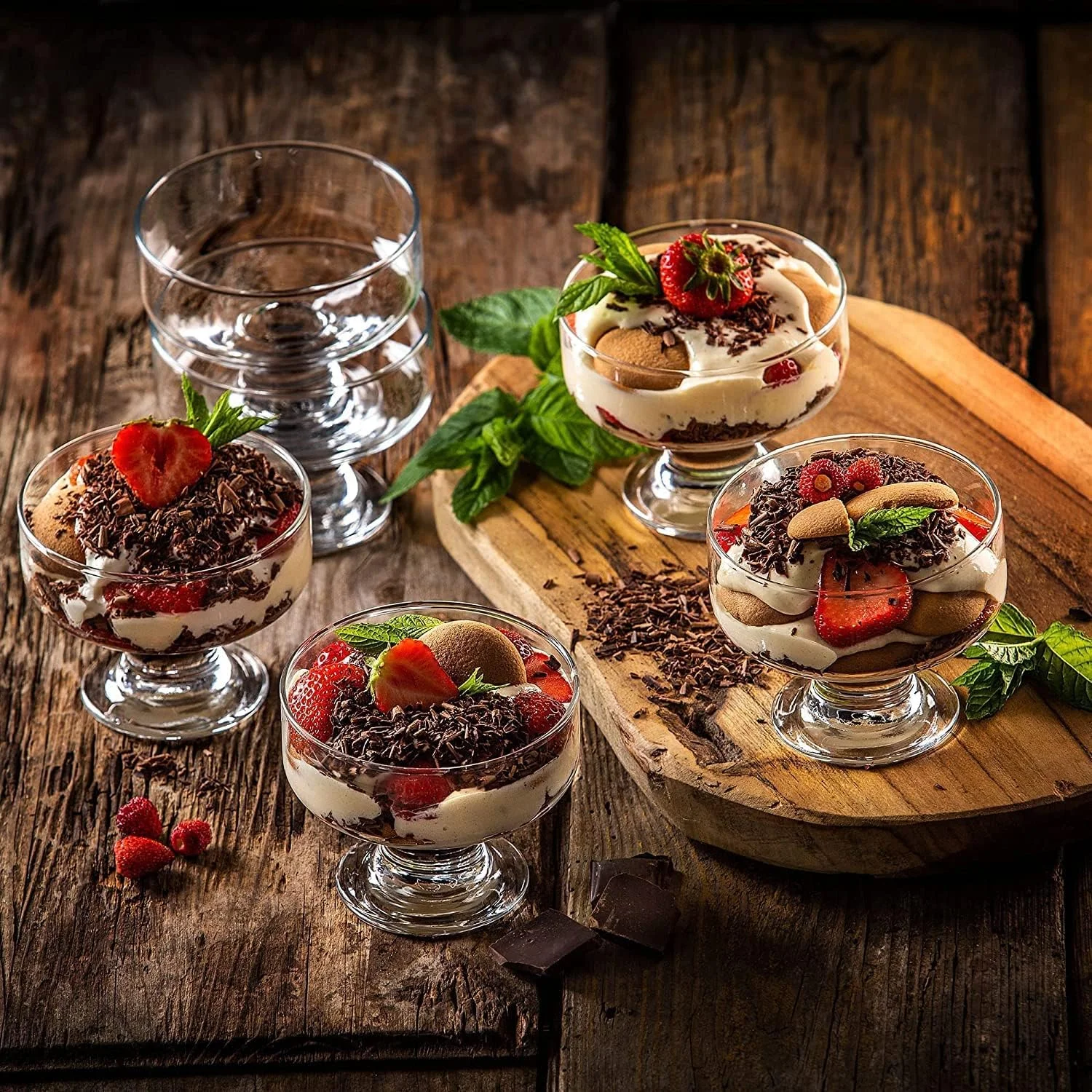 ظروف بستنی خوری TIENER، فنجان های 160 میلی لیتری برای دسر، میلک شیک، میوه و پودینگ، کاسه های سرو شیشه ای، ایده آل برای خانه، رستوران ها و مهمانی ها، قابل شستشو در ماشین ظرفشویی (کاسه دسر برندی 6 عدد)