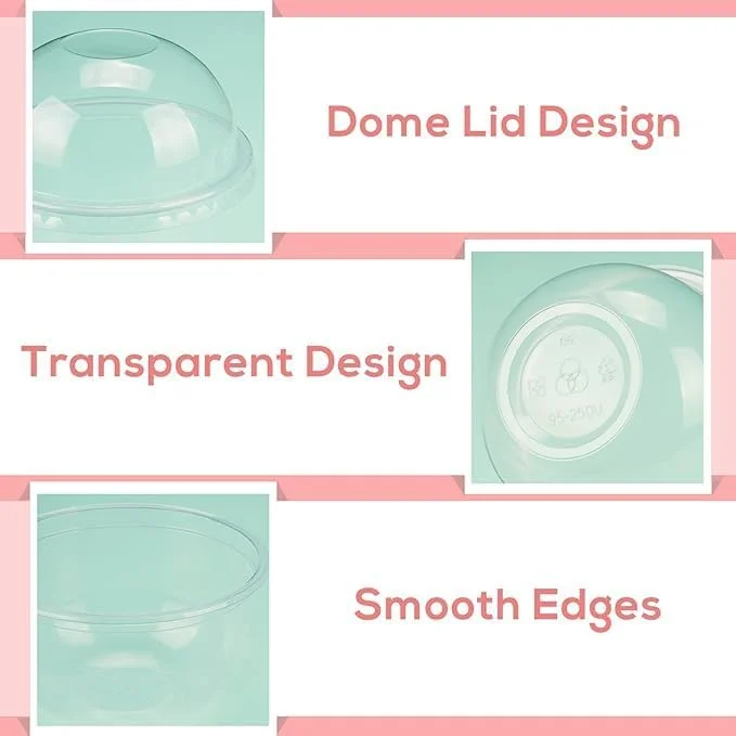 بسته 100 عددی لیوان دسر پلاستیکی شفاف تزویق با درب گنبدی، کاسه های یکبار مصرف غیر متخلخل برای پودینگ، موس، میوه، بستنی، کیک