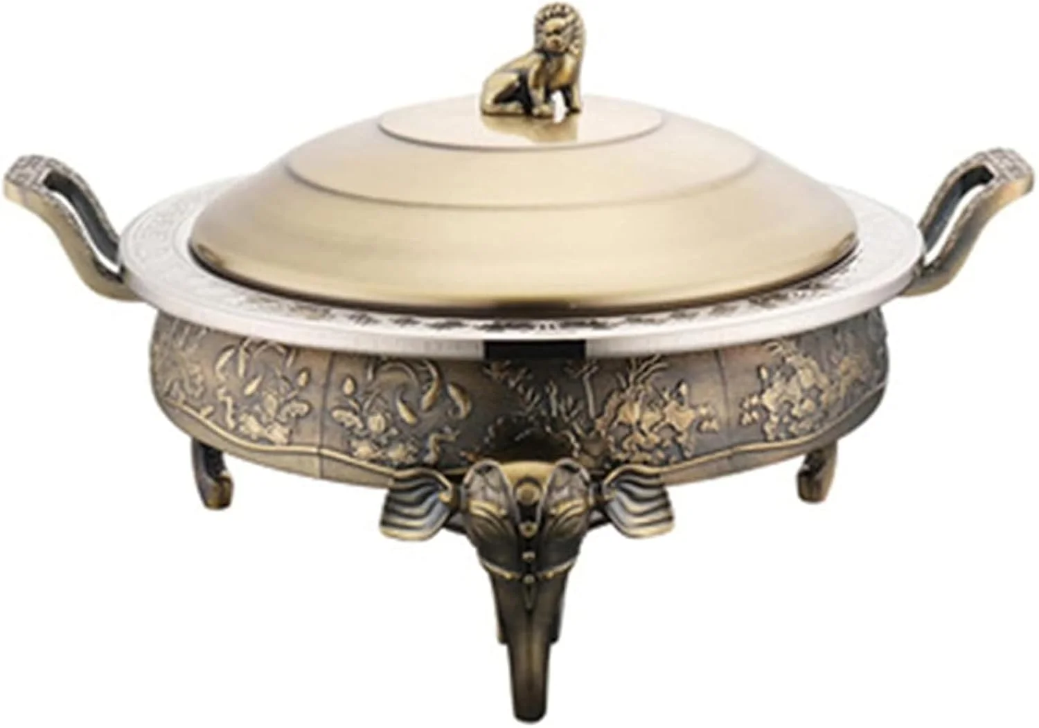 ست گرمکن بوفه گرد استیل ضد زنگ - ظروف گرم کننده و گرمکن غذا با تابه های غذا، نگهدارنده سوخت، درب قابلمه برای بوفه ناهار خوری مهمانی آشپزخانه، برنزی