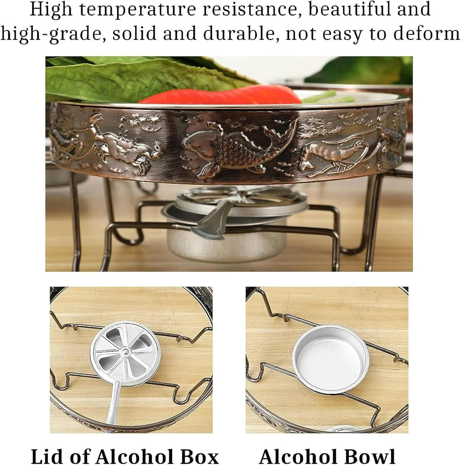Round Chafing Dish & Food Warmers, Stainless Steel Full Size Buffet Server Warming Tray with Alcohol Furnace and Lid, for Weddings/Parties/Banquets/Catering Eve,Shallow Basin-28cm
